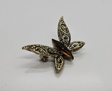 Vintage Small Gold Tone Butterfly Pin Brooch Rhinestone 3/4"