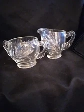 Indiana Glass "Willow Leaf" Clear Glass Creamer And Open Sugar Set.        (209)