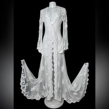 VTG P.C. Mary  s Boho Lace Wedding Jacket Long Sheer Bridal Duster Romantic S/M