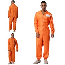 Mens Costume Bodysuit Uniform Jailhouse Prison Long Sleeve Cosplay Show Unisex