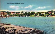 Tichnor Sail Boat Race Rockport Maine Linen Postcard Unused Made in USA