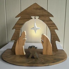 Vintage Handmade Wooden Nativity Set Rustic Creche Manger Scene Christmas Decor