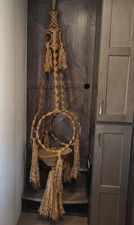 Woven Macrame Plant Hanger Vintage 70s Boho 96" Metal Rings