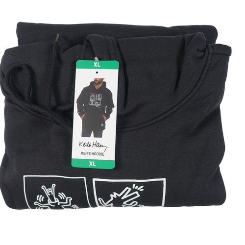 Keith Haring Hoodie Men XL Art Style Graphic Pullover Black Pocket NWT