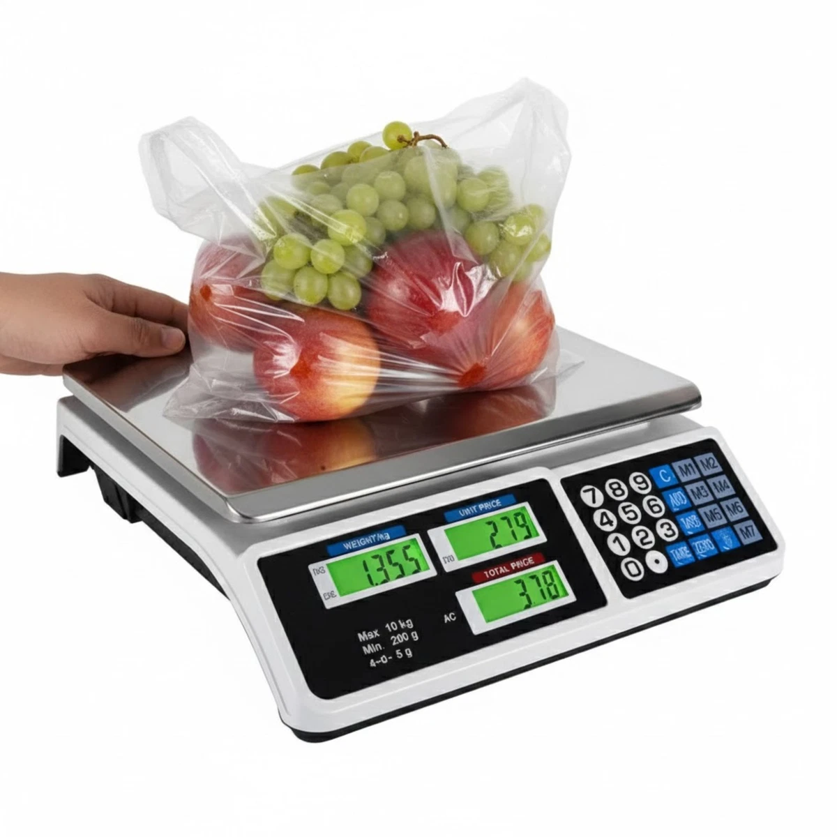 Bilancia Elettronica Calcolo Prezzi IPX7 30kg – Impermeabile, Doppio Display LCD, Ricaricabile – Per Alimentari, Mercato, Macelleria