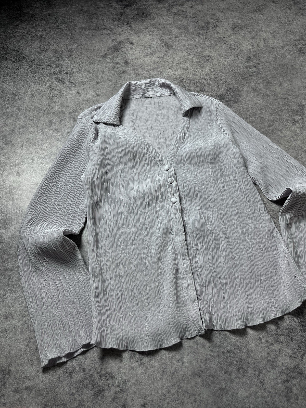 🔥00's Issey Miyake Pleats Please STYLE Vintage Japan Shirt Silver  Y2k