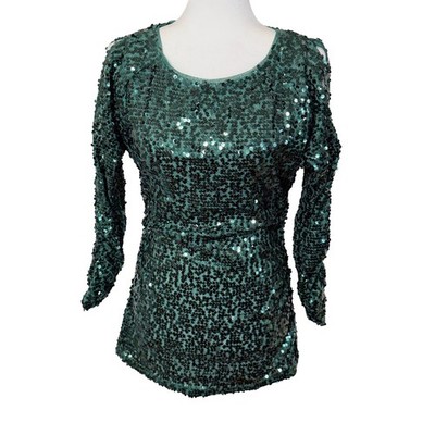 Boston Proper Sequin Top Women Size M Green Party Evening Wear Festival Holiday