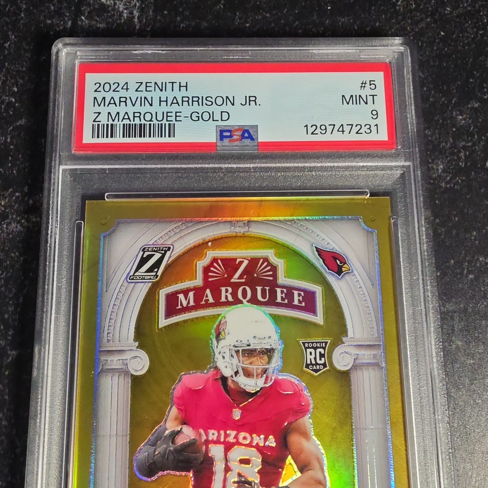 2024 Panini Zenith Z Marquee Marvin Harrison Jr. #5 Gold /10 (RC) Cardinals PSA9 view 2