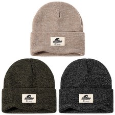 3 Packs Unisex Winter Beanie Hats Soft Warm Cuffed Knit Caps - Black/Khaki/Green