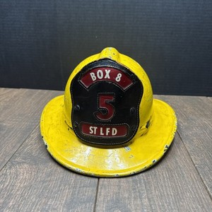 Vintage ST LFD BOX 8 Number Fire Department Helmet Yellow 