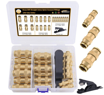23 PCS Brass DOT Air Line Fittings Kit 1/4 3/8 1/2 DOT Quick Connect Air Fitting
