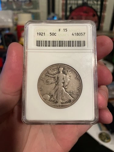 1921 WALKING LIBERTY HALF DOLLAR ANACS F15 OLD SOAPBOX HOLDER