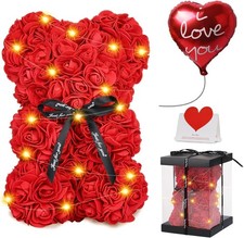 Rose Bear Christmas Flower Gifts for Her, Rose Teddy Bear with Lights, Cute Tedd
