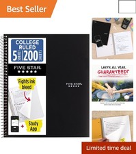 Durable Water-Resistant 5-Subject College Ruled Notebook 200 Sheets Black