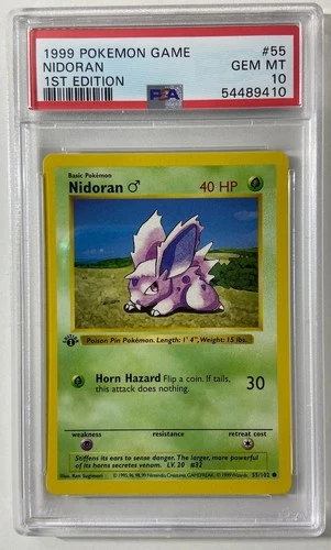 Pokemon - Base Set 1st Edit. 1999 Shadowless "NIDORAN" PSA 10 GEM/MT #55/102.