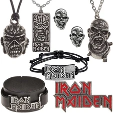 Alchemy Gothic Iron Maiden Eddie Pendant Bracelet Leather Wristband Earrings Pin