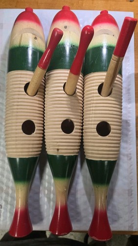 GP Percussion GUIRO-3 Wood Fish Style Guiro With Scratcher, 12" Length