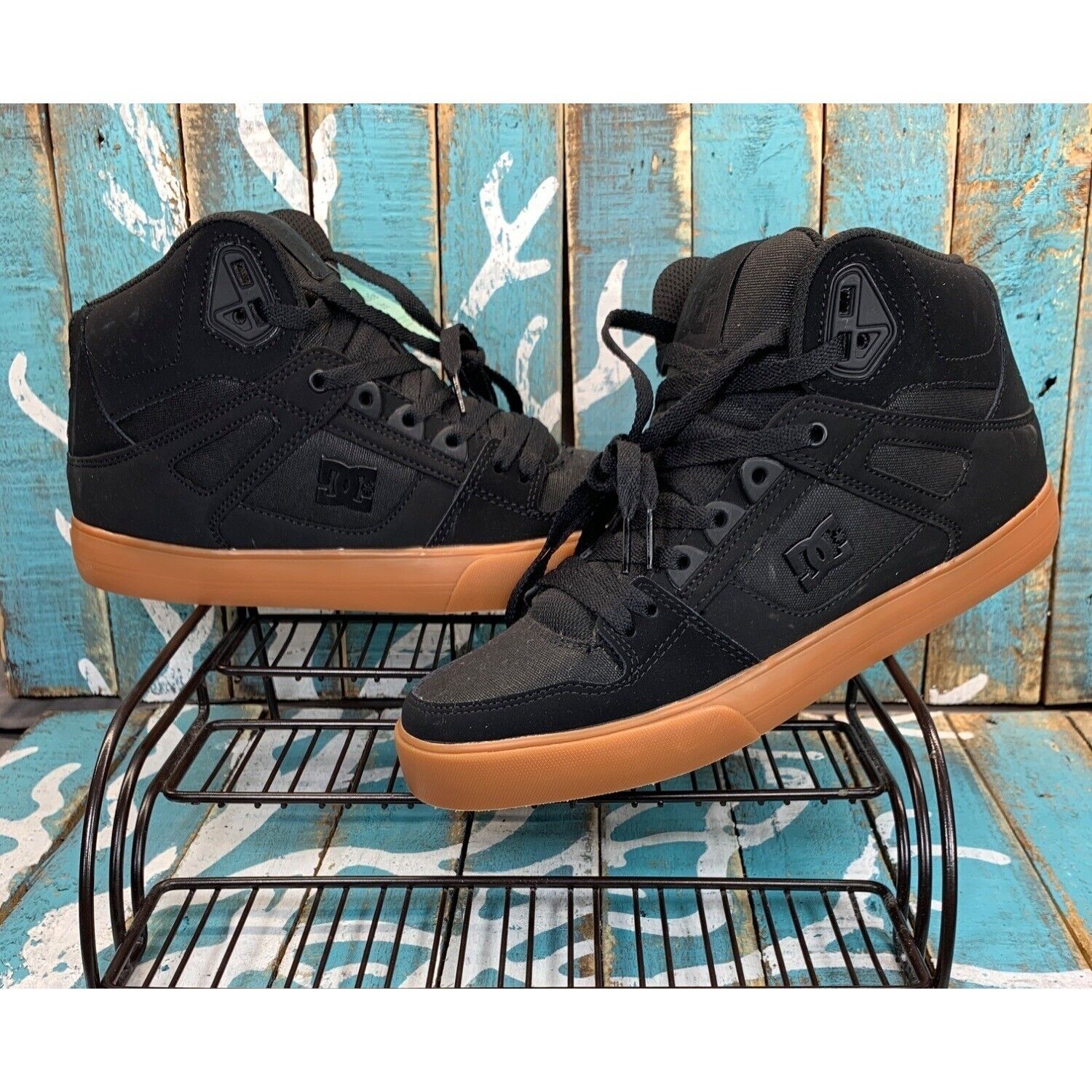 NEW DC Shoes Mens 10 Pure Hi-Top Black/Gum Suede Fat Tongue Skate Shoes  Trainers | eBay