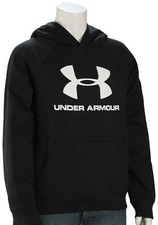 Under Armour Boy's Rival Logo Pullover Hoody - Black / White - New