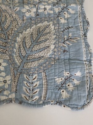 Westone Light Blue White Brown Floral 21x28'' Quilted Pillow Sham Scalloped Hem
