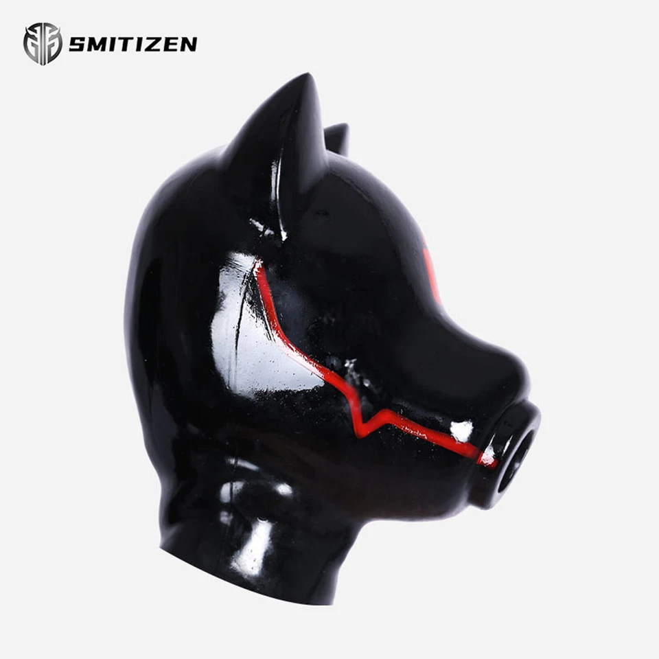Smirtizen Silicone Black Short Ears Drone Hood With Lock Pattern for Fetish Gay - Image 3 of 4