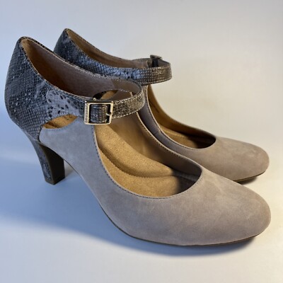 Giani Bernini Memory Foam Velmah Mary Jane Heels Tan Suede Fake Snakeskin  Sz 9M