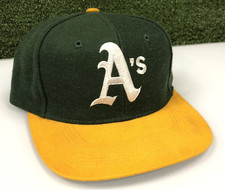 Vintage 80s Oakland A's Athletics Wool Plain Logo Snapback Hat Green Yellow RARE