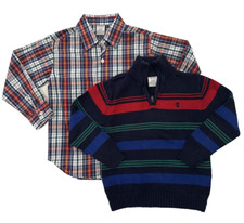 Izod Boys Blue Red Sweater  Plaid Button Up Shirt Set Easter Preppy Size XS 4/5