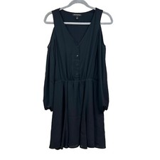 Banana Republic Women Cold Should Dress V Neck Elastic Waist Lined Black Size 4*