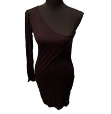 PrettyLittleThing One Shoulder Long Sleeve Bodycon Dress Black size 8 NWT 