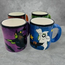 Halloween Set of 4 Mugs Cups Ghost Witch Bat Black Cat LILLIAN VERON New in Box