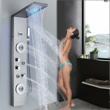 ELLO&ALLO Shower Panel Tower System LED Rain&Waterfall Shower Head Massage Jets