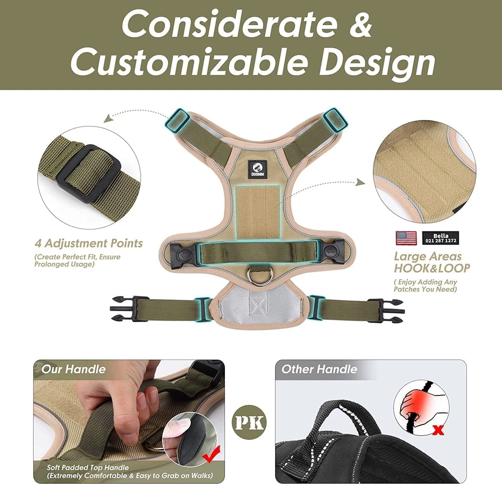 Dog Harness for Small Dogs No Pull with 2 Dog Leash Clips (Khaki - Large)