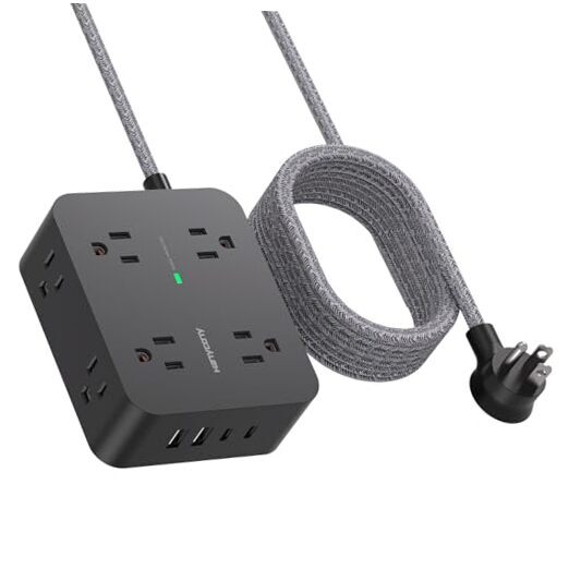 Power Strip Surge Protector 10 Ft Cord, Extension Cord Flat Plug 10Ft Black