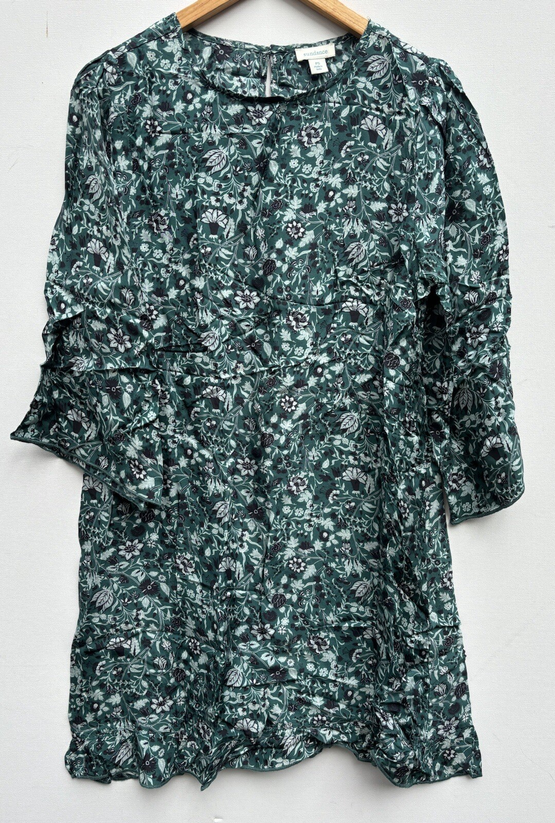 Sundance Catalog Dress Petite Small Green Floral Shift Silk