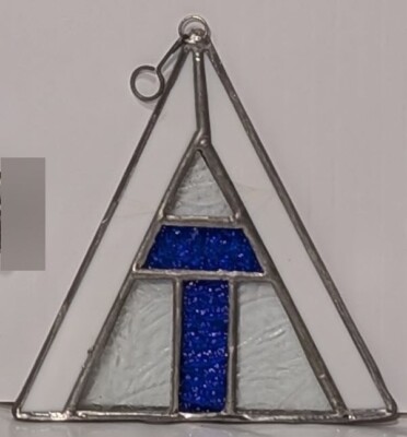 Unique Triangular Hanging Leaded Glass Panel, 7'' Tall with Hook