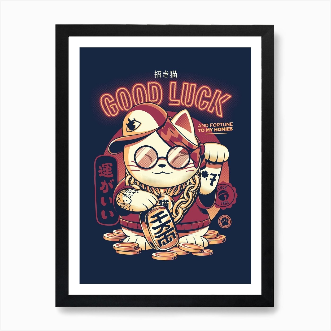 Lucky Cat Art Print Wall Art Print Framed Canvas Picture Poster Decor