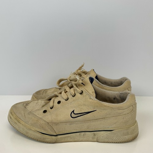 Nike Canvas Lace Up Shoes Vintage 90s Swoosh Beige Blue Mens Size 8 | eBay