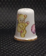 English Bone China Thimble Teddy Bear and Ball Decorations Marked CE 3cm Tall