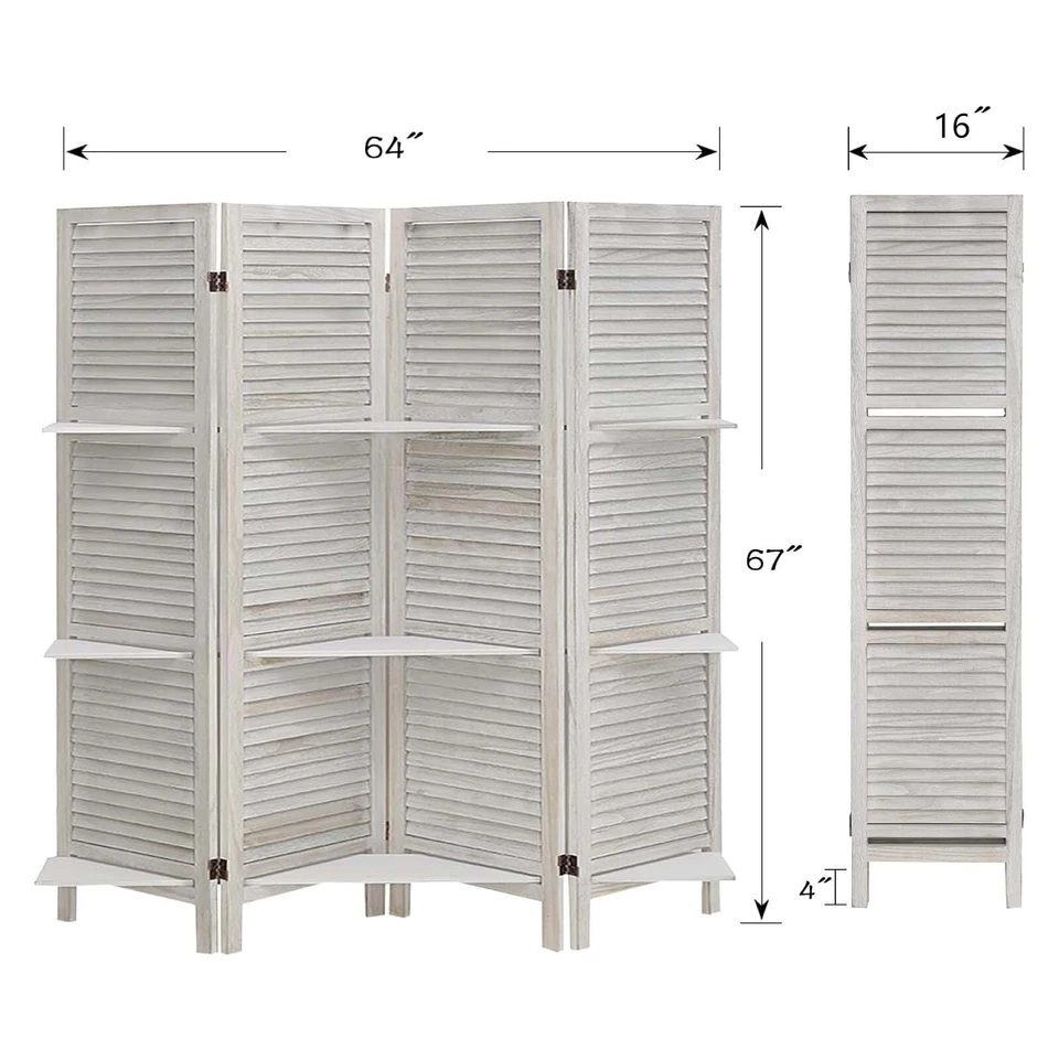 4 Panel 5.6FT Wooden Room Divider Folding Privacy Screen Partition W/ Shelves - Image 3 of 4