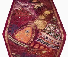 40" EXOTIC TEXTILE SEQUIN SARI TABLE LINEN RUNNER THROW TAPESTRY NEW HOME GIFT