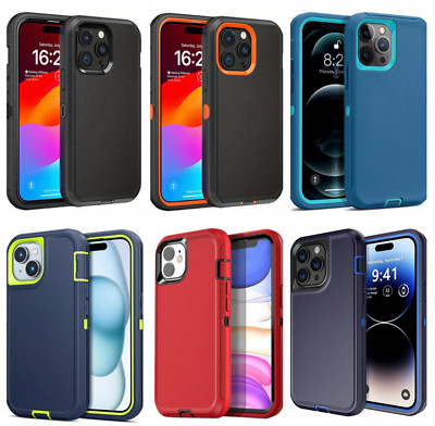 Shockproof Defender case For iPhone 16 / 15 / 14 / 13 / 12/16E/Plus/Pro/Pro Max/