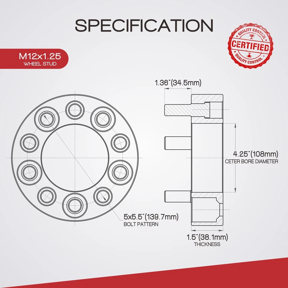 4Pcs 1.5" Wheel Spacers 5X5.5 for Chevrolet Tracker Suzuki XL-7 108mm M12x1.25 - Image 4 of 4