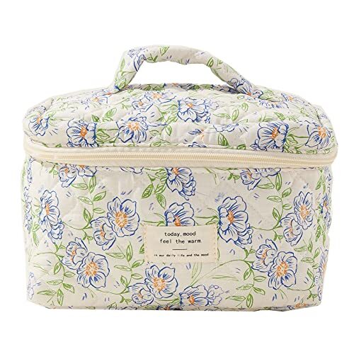 Handbag Printed Cotton Makeup Bag Large Travel Cosmetic Bag cdcb b-blue flower