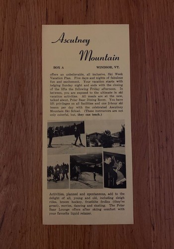 Vintage Ascutney Mountain Vermont Ski Resort Brochure Flyer - 1950's?