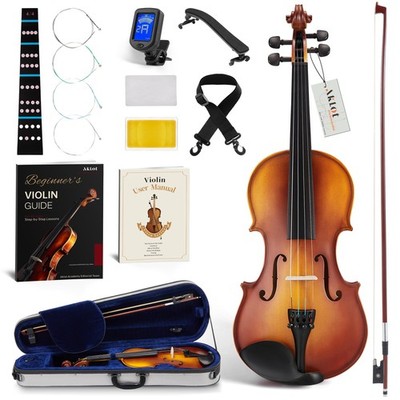 Handcrafted Full Size Violin Solid Wood Matte Fiddle, Acoustic Beginner 4/4 V...