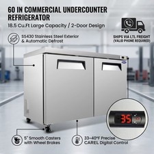 Orikool 60"Undercounter Commercial Refrigerator 18.5 Cu.Ft 2 Door ETL Listed LTL