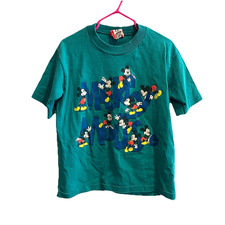 Vintage 90s Disney  s Mickey Mouse T-shirt Kids Medium 10-12 Teal Green Classic