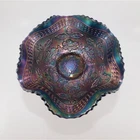 1212/2588 Antique Fenton Two Flowers Cobalt Blue Carnival Glass Ruffle Edged 6"