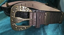 Vintage Boho Signed Chicos Genuine Leather Cheetah Belt